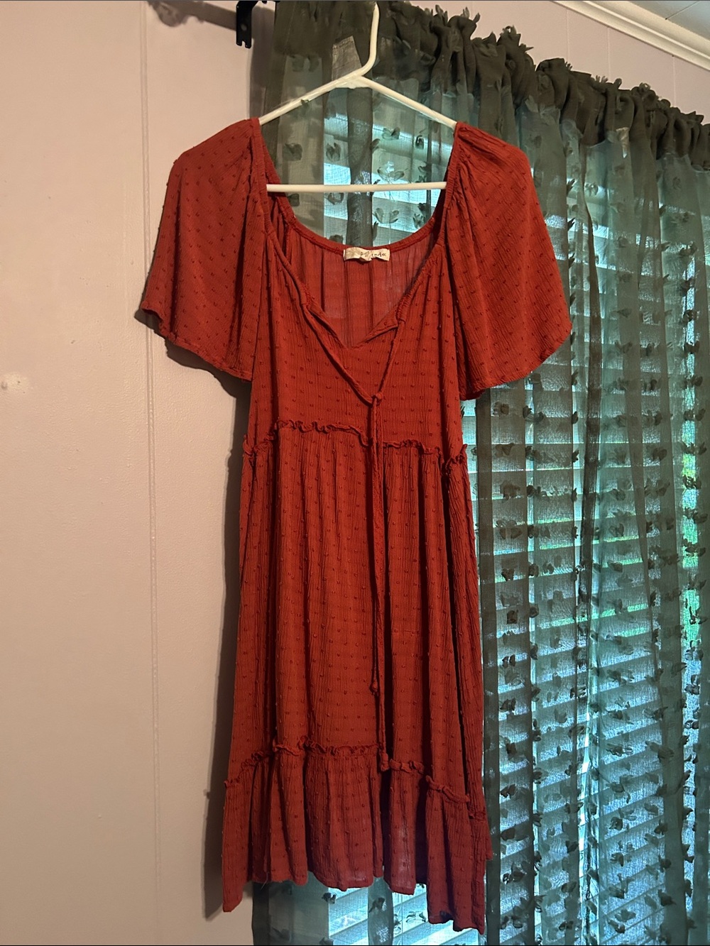 Rewind Rust Orange Tie-Front Midi Dress